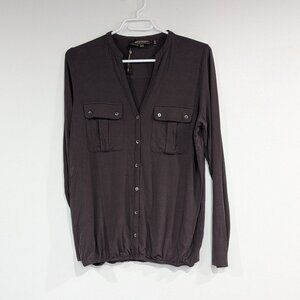 Repeat "The Shirt" Button Down Jersey Top Pockets Chocolate Brown Size Small